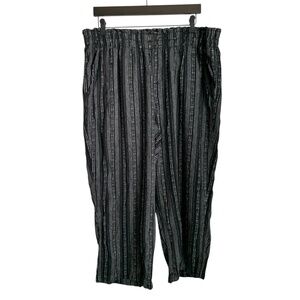 Briggs Women's Pants XL Black White Stripes Linen Blend Pockets Elastic Waist